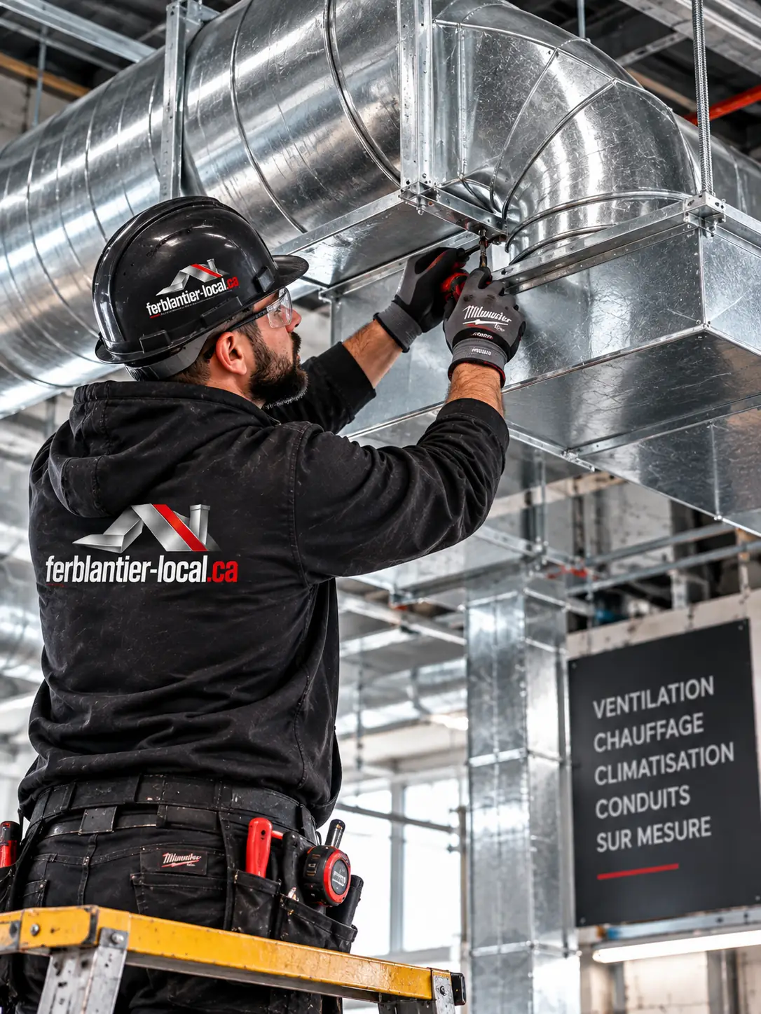 Assemblage de conduits de ventilation en atelier